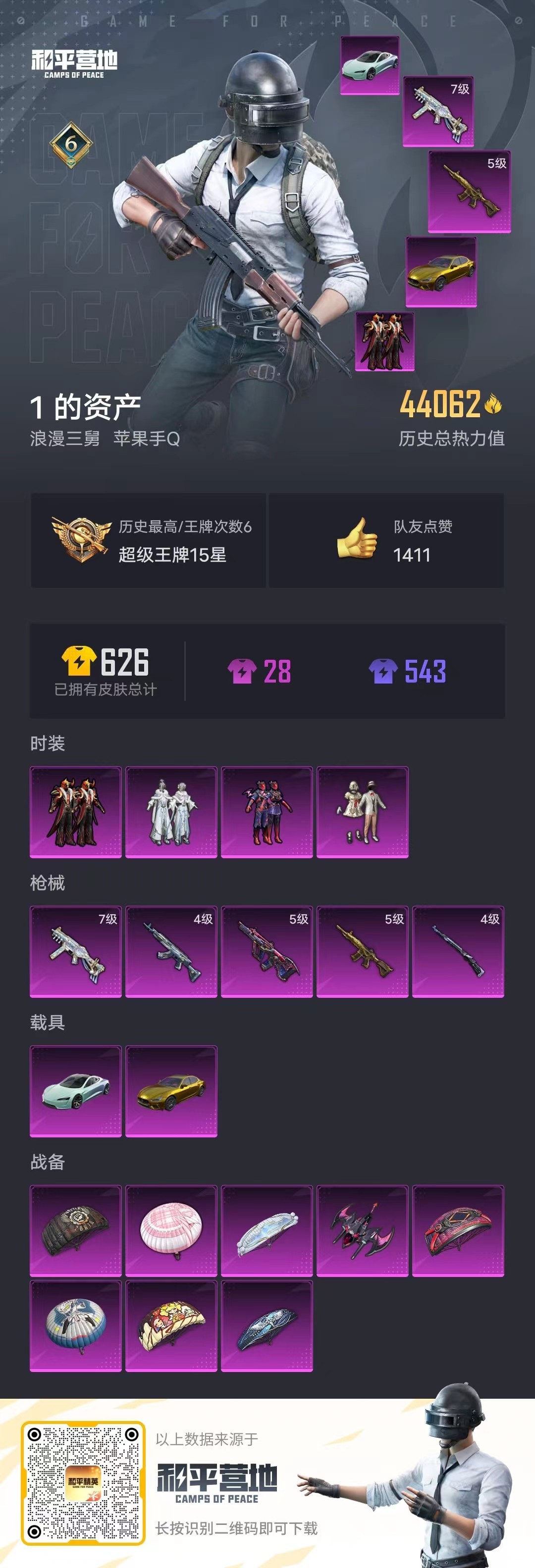 JK025 苹果Q【成长可改】-4粉装-5特效枪-2载具-44062热力值-6印记-78套装-112枪皮