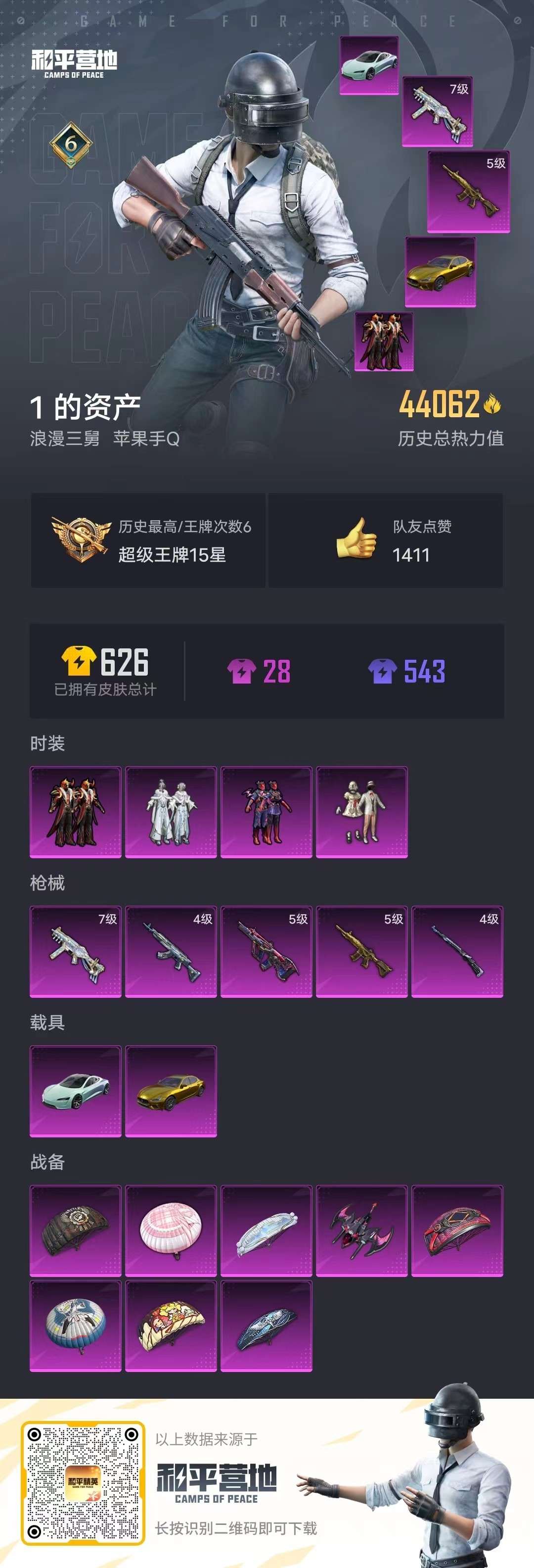 JK025 苹果Q【成长可改】-4粉装-5特效枪-2载具-44062热力值-6印记-78套装-112枪皮