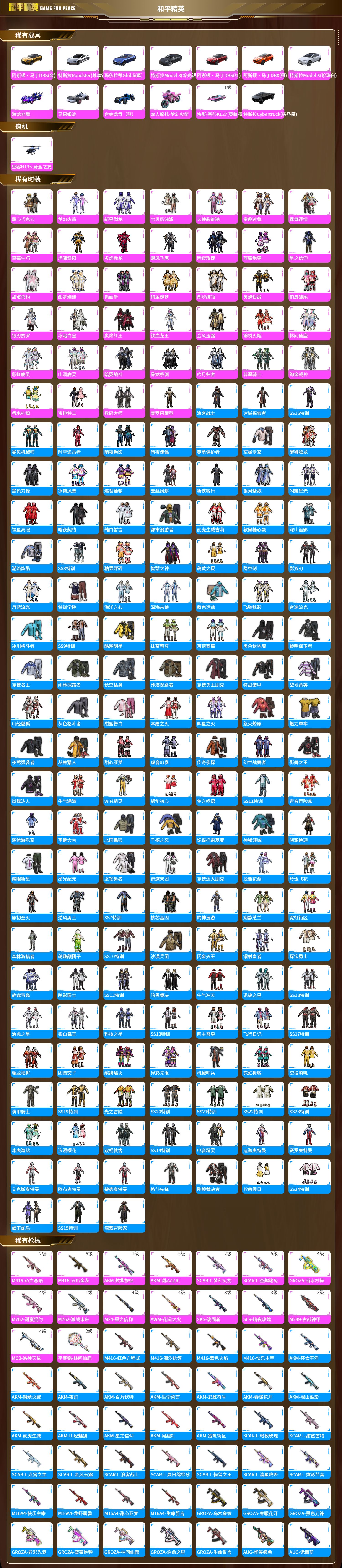 安V【人脸可改】-39粉装-16特效枪-13载具-热力值-5印记-201套装-227枪皮
【13载具】阿斯顿·马丁DBS(金) 特斯拉Roadster(尊享铂) 玛莎拉蒂Ghibli(蓝)