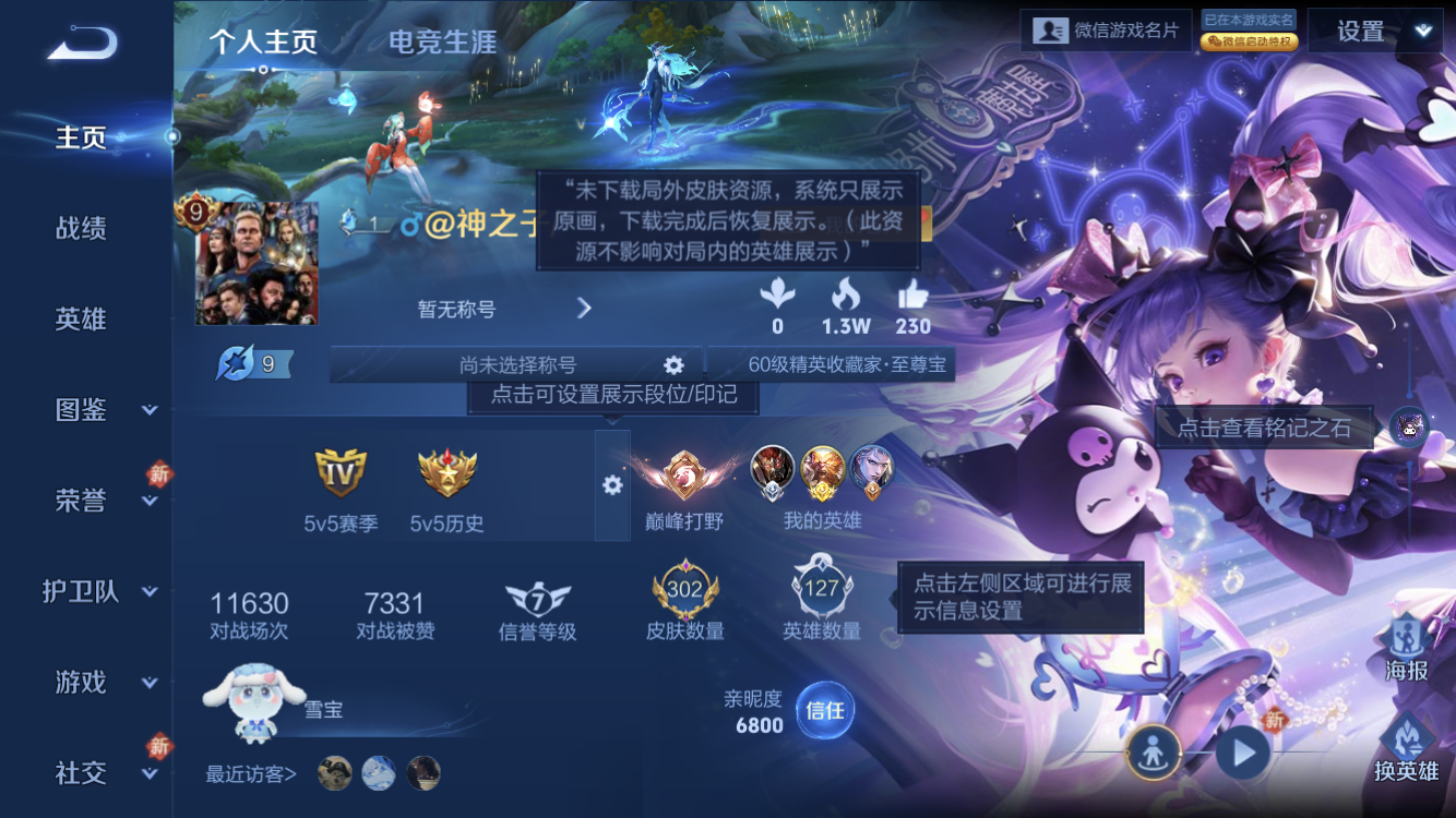 王者荣耀账号苹果VXV9【34传说皮肤 离恨烟 酷洛米之心 大耳狗之梦 兔狲蓬尾】苹果微信/V9/至尊星耀/302皮肤/