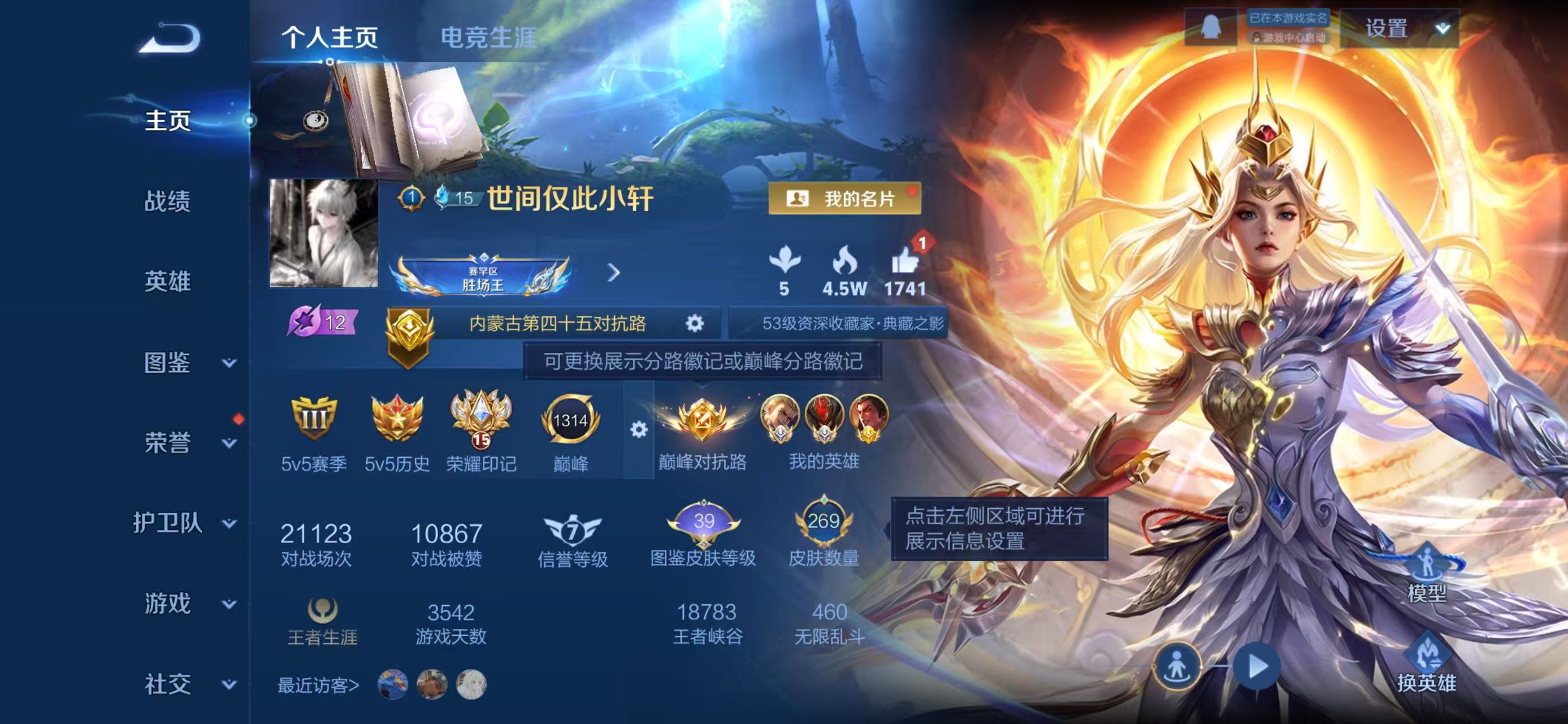 王者荣耀账号苹果QQ苹果QQ/V8/绝世王者/267皮肤/125英雄/1典藏/0珍品无双/0无双/0珍品传说/16传说/