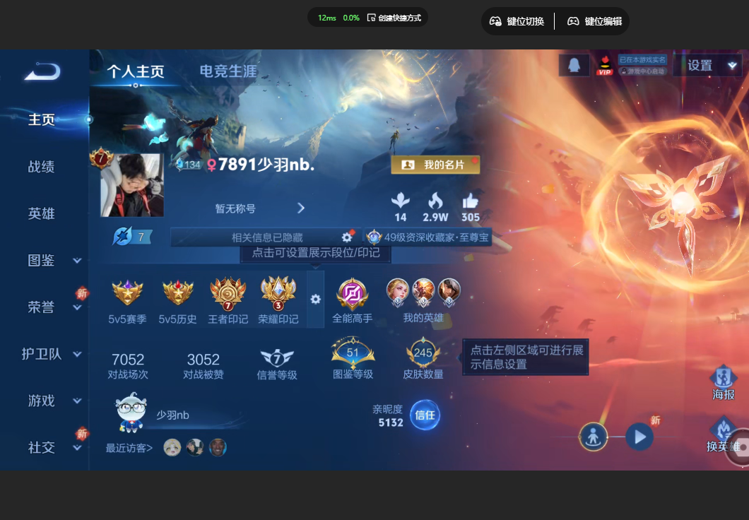 王者荣耀账号安卓QQ245皮肤【2典藏 9传说 荣耀印记 13皮肤按键】安卓QQ/V7/绝世王者/245皮肤/126英雄