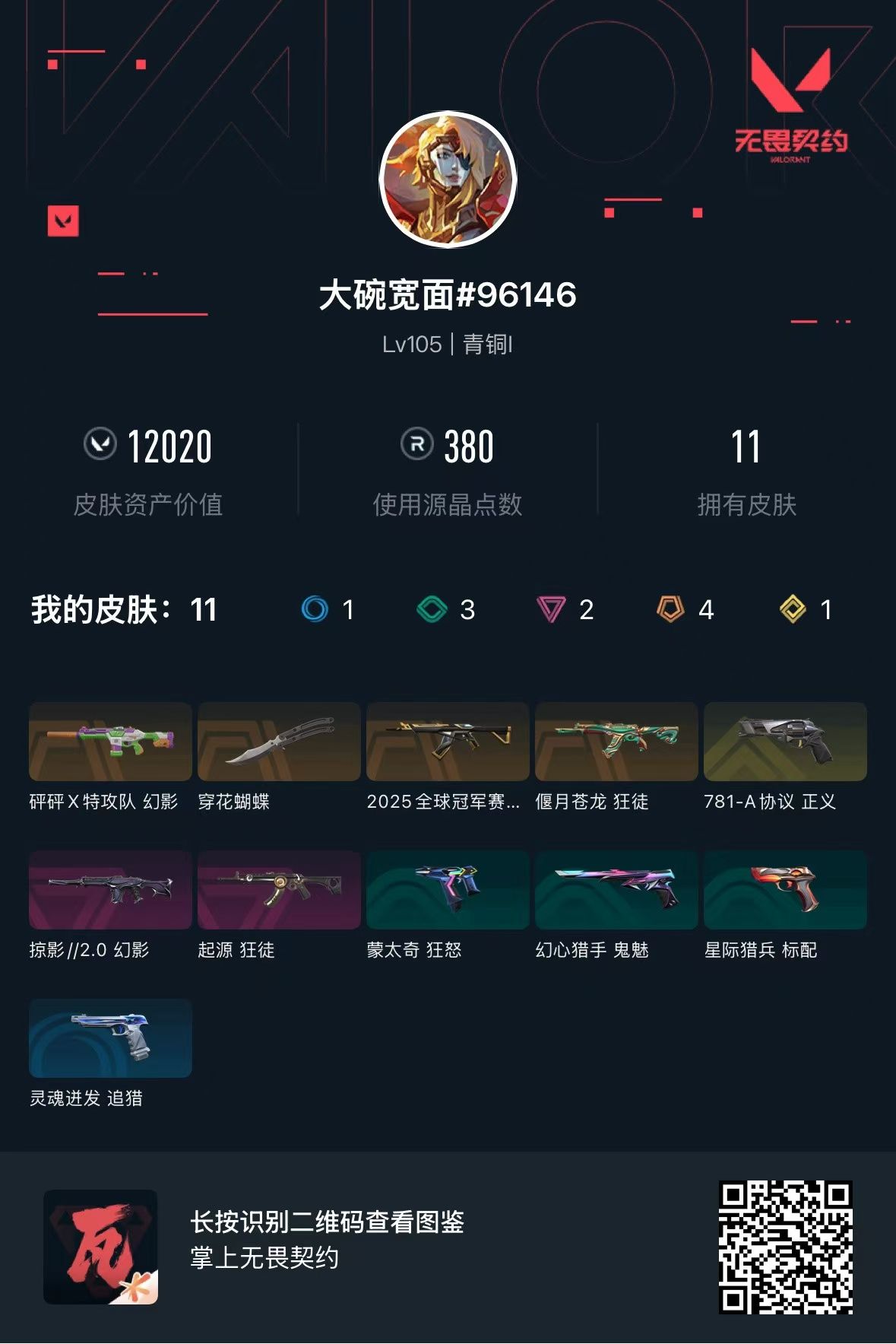 无畏契约账号QQ库存12020 穿花蝴蝶  781正义 掠影幻影 砰砰X特攻队幻影 2025全球冠军赛狂徒 起源狂徒 偃月苍龙狂徒