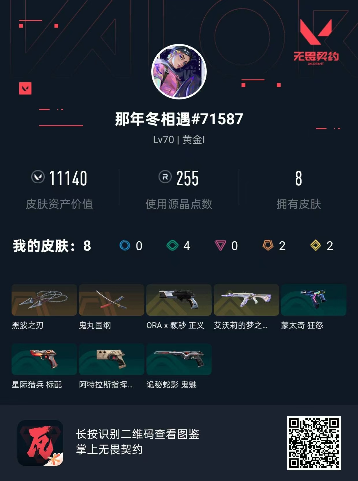 无畏契约账号QQ库存11140   鬼丸国纲  黑波之刃   狂徒-艾沃莉的梦之翼(炫彩)    正义-ORAx颗秒