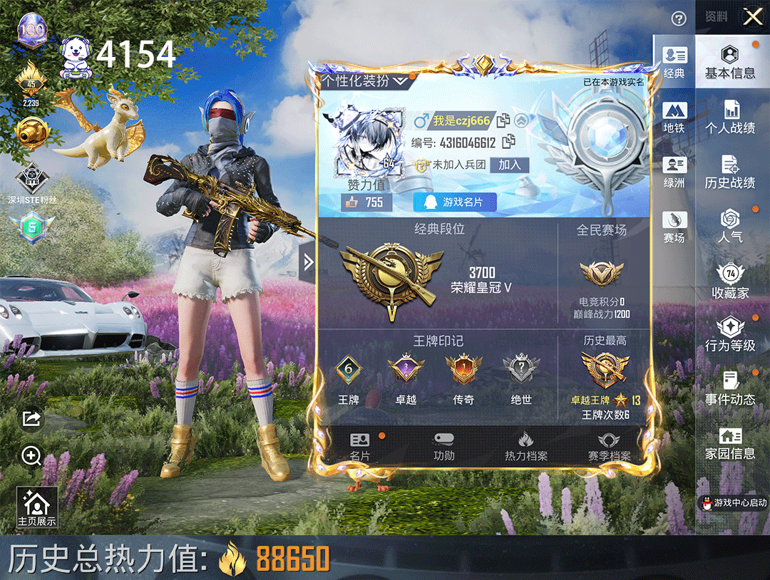 和平精英账号苹果QQ6载具-197套装-245枪皮-C4154- 6车8枪8粉瑞拉2级龙宝梦幻火箭小金鞋都市五爪满级红马丁银帕加尼粉熊背包