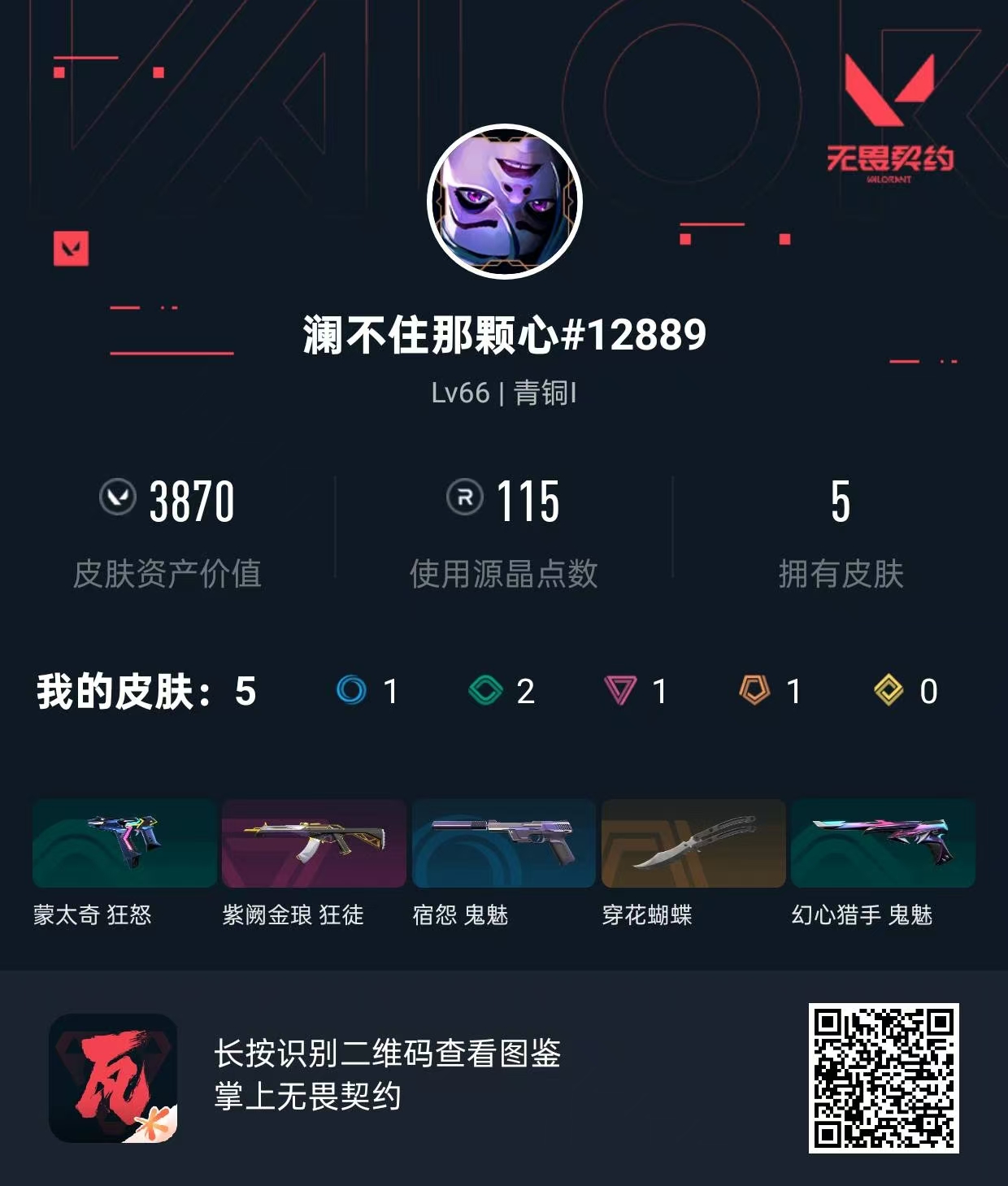 无畏契约账号QQ库存3870   紫阙金琅狂徒    穿花蝴蝶