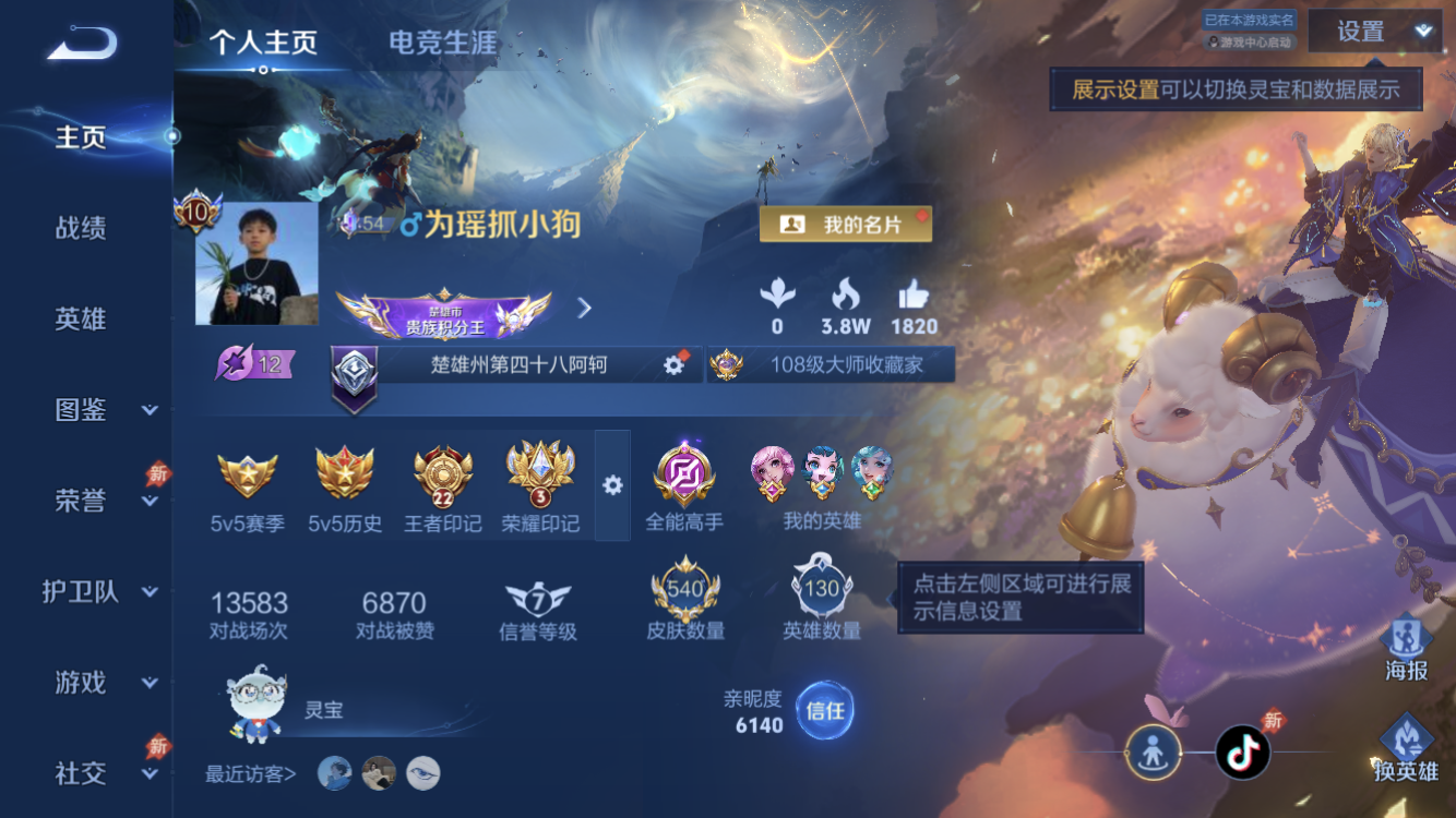 王者荣耀账号苹果QQV10【540皮 7典藏 武则天 九尾 韩信无双 37段发育路 金标苍 多全皮英雄 39个皮肤按键 无尽之约天幕】苹果QQ/V10/非凡王者/540皮肤/130英雄/7典藏/2无双/3珍品传说/85传
