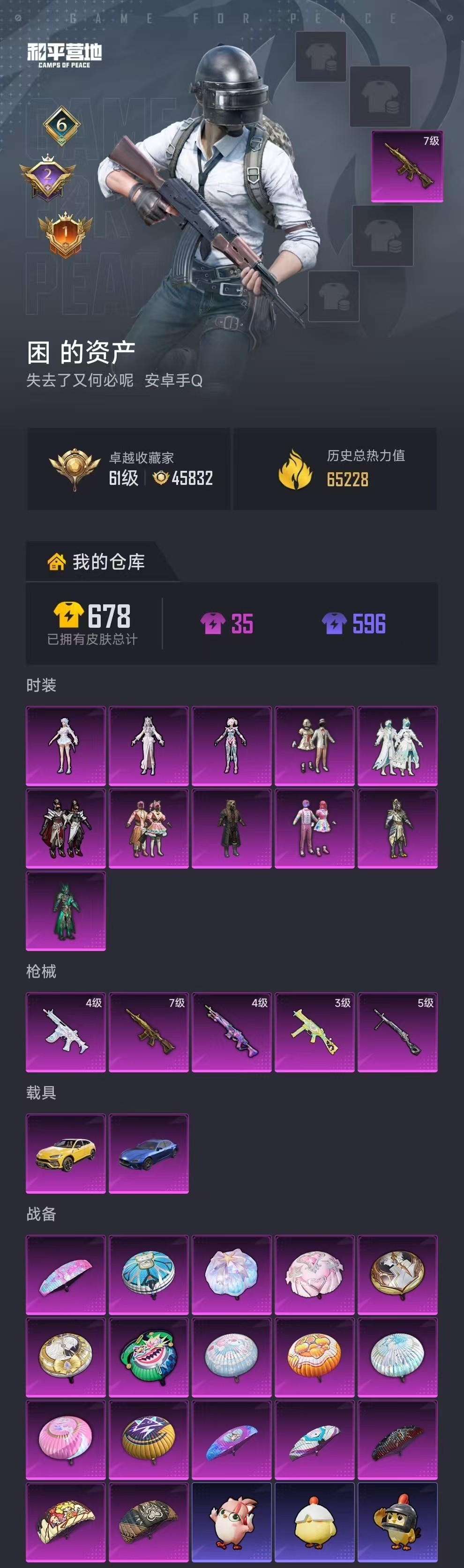 和平精英账号安卓QQ素材号【暗影哥特-满级M4-11粉装-5特效枪-2载具-有地铁天赋】安卓手Q-6王牌印记-11粉装-5特效枪-2载具-65228热力值-191套装-155枪皮-2卓越印记-1传奇印记【11粉装】套装-