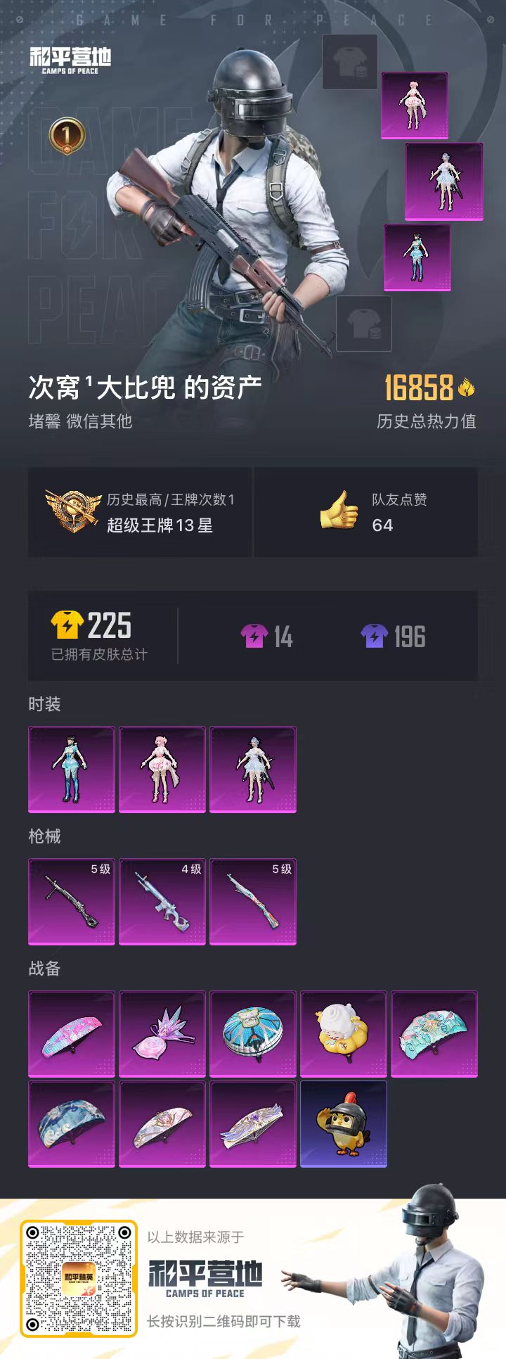 HPSJ3443686和平精英账号详情图2