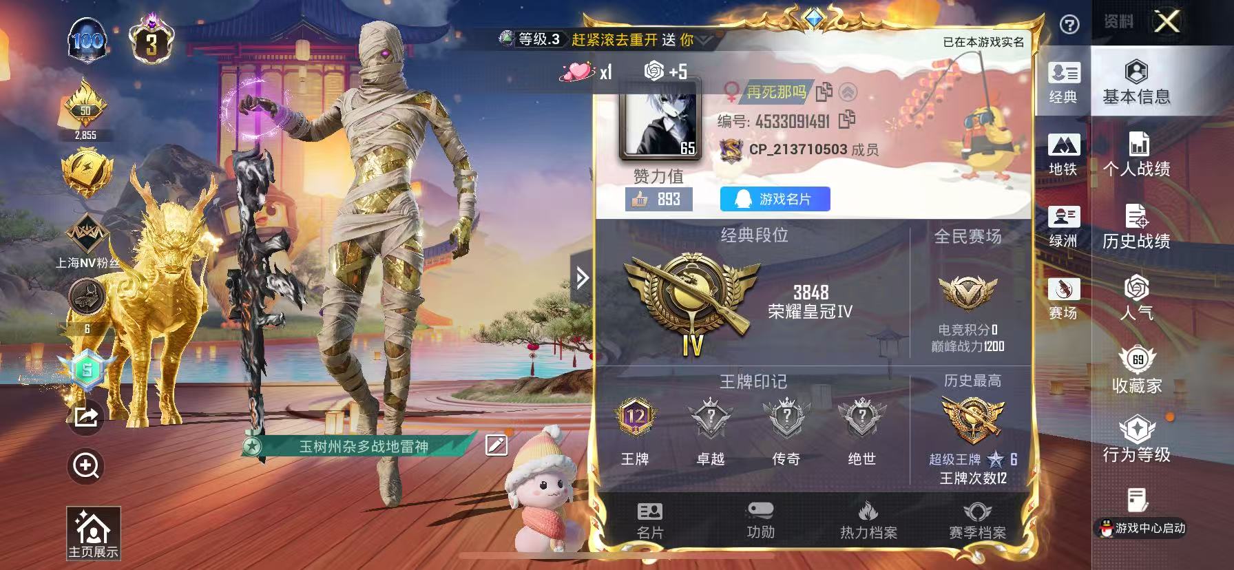 HPSJ3453658和平精英账号详情图3