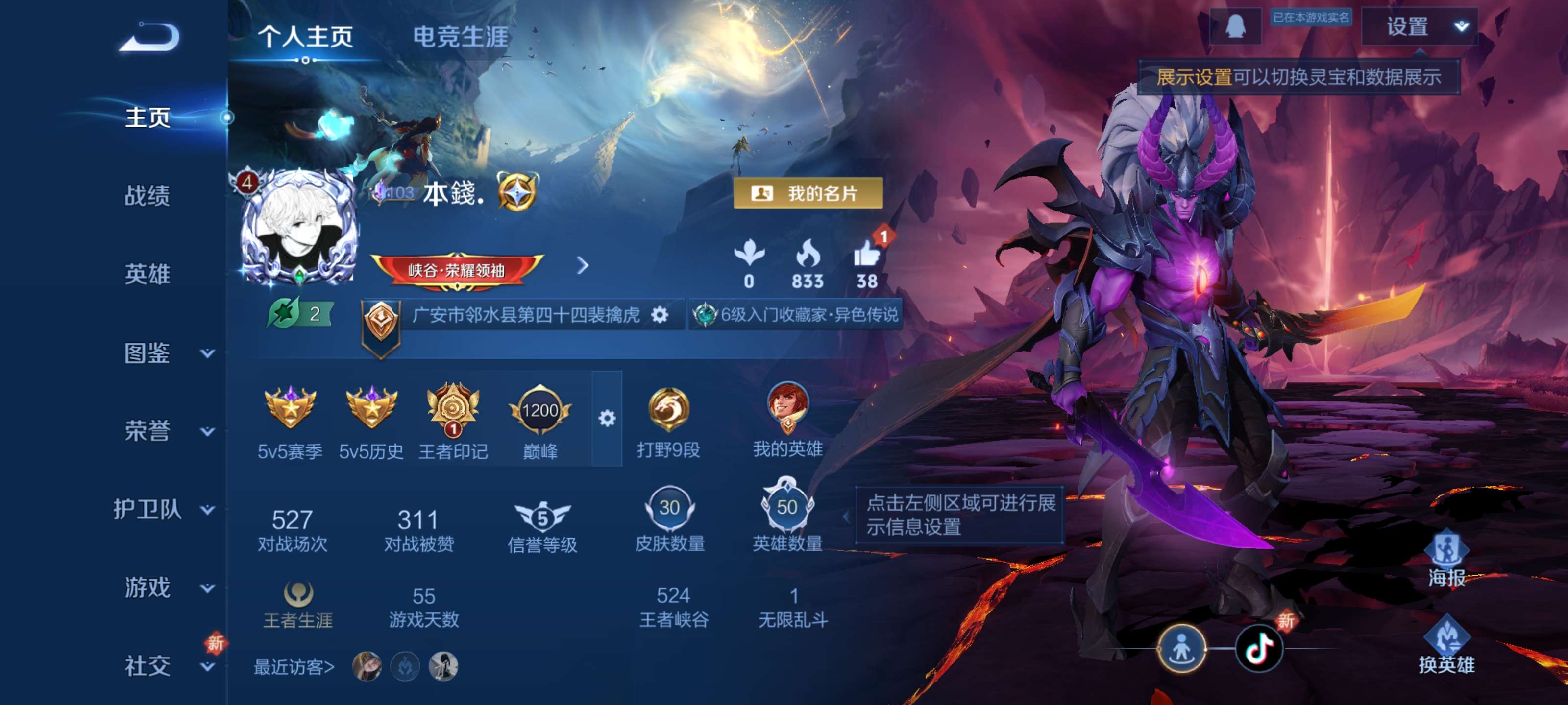 王者荣耀账号安卓QQ安卓QQ/无双王者/30皮肤/48英雄/0典藏/0珍品无双/0无双/0珍品传说/3传说/10史诗/5