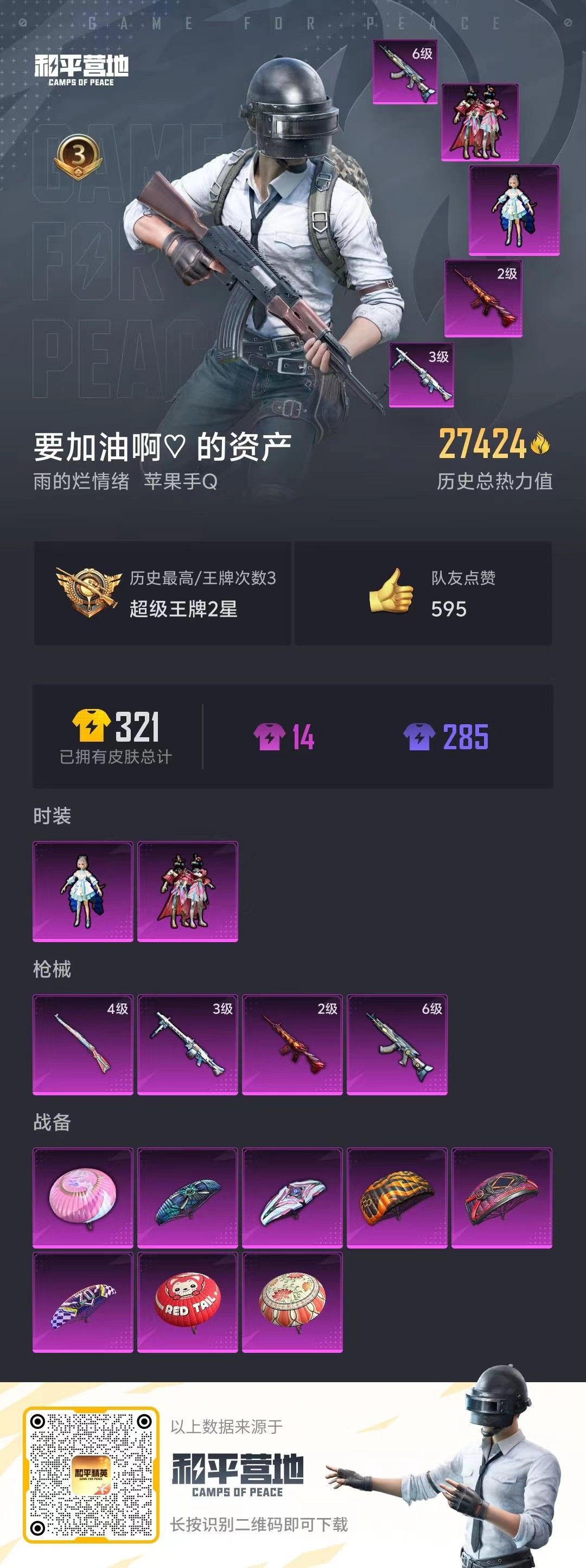 23978   苹果手Q-3王牌印记-2粉装-4特效枪-0载具-27424热力值-86套装-64枪皮-0卓越印记-0传奇印记
【2粉装】,洛天依,花影阑珊
【4特效枪】M416-风花雪月-2级 M