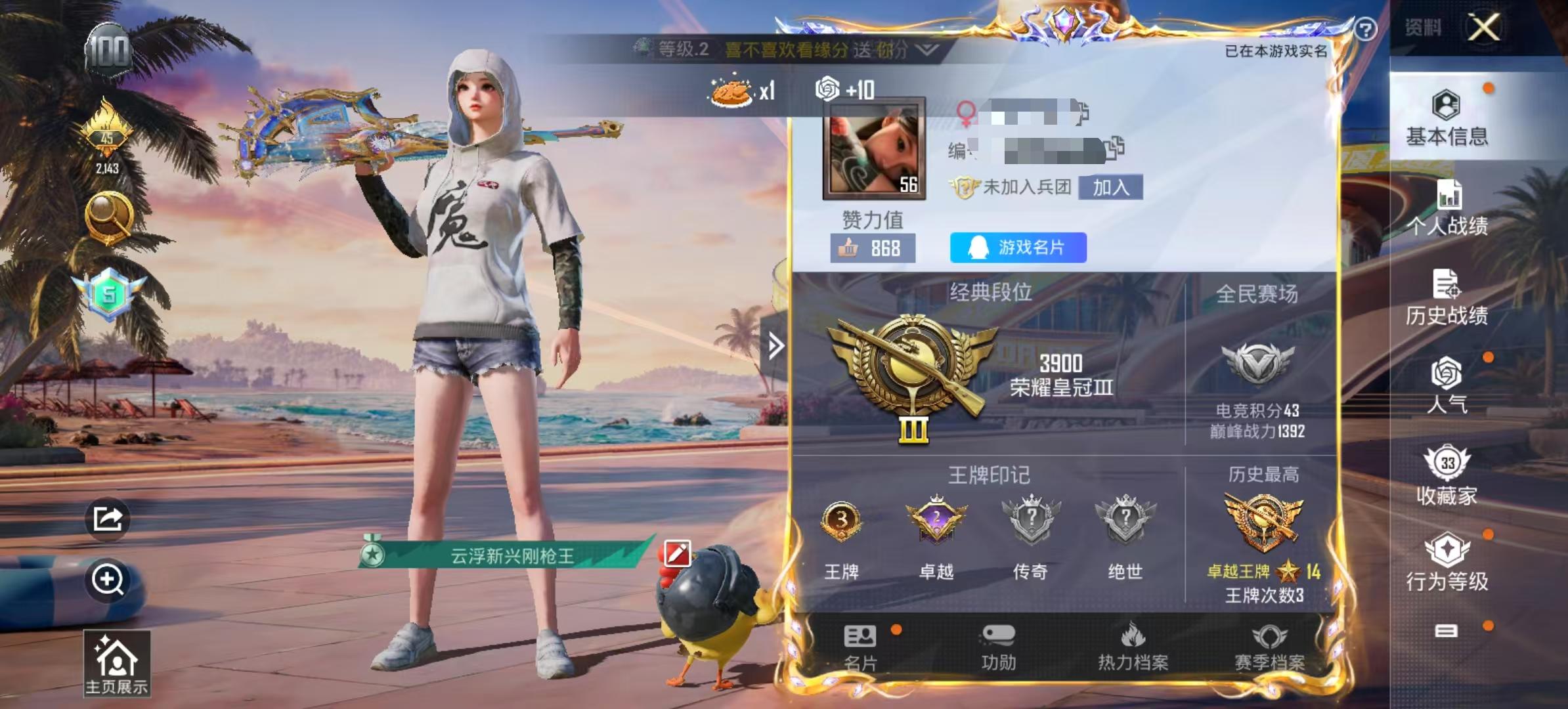 HPSJ3311325和平精英账号详情图2
