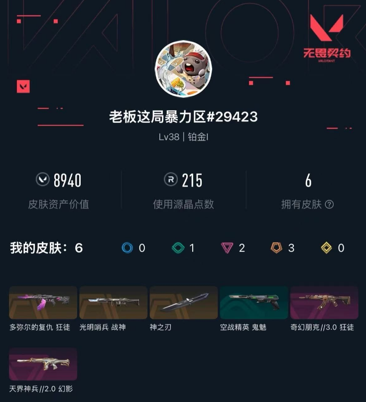 WWQLX4162583无畏契约账号详情图1 WWQLX4162583无畏契约账号详情图1