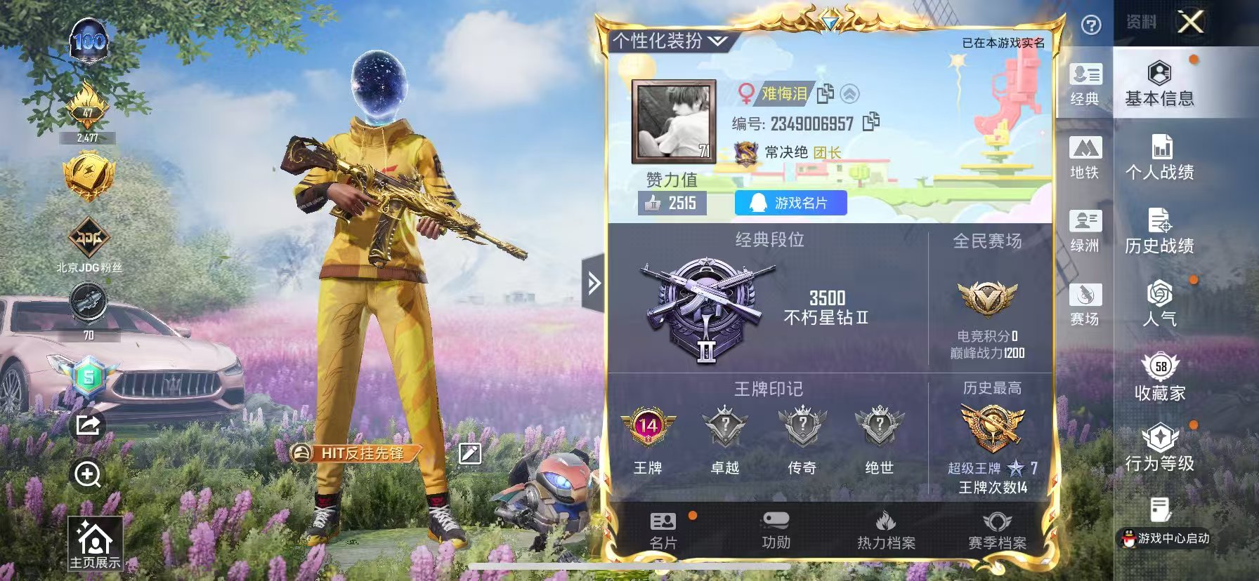 HPSJ444382和平精英账号详情图2