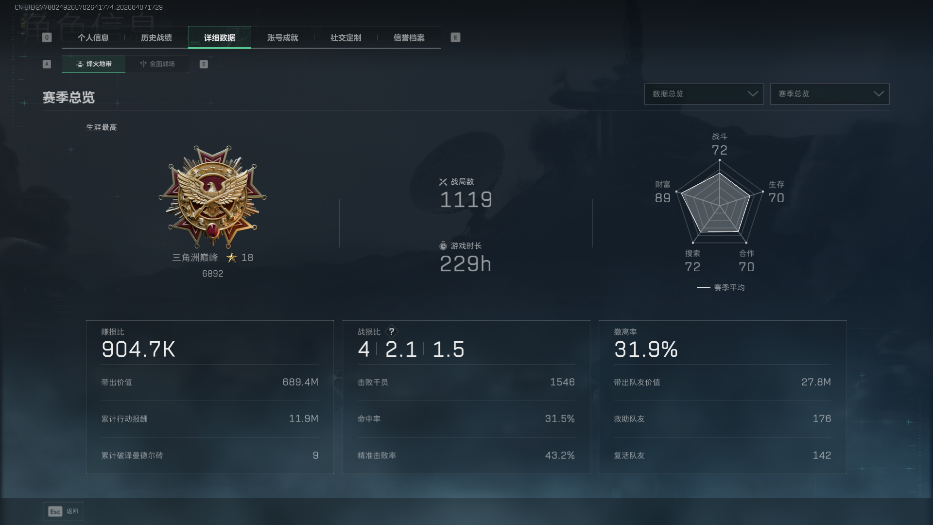 SJZCMW4109761三角洲行动账号详情图3